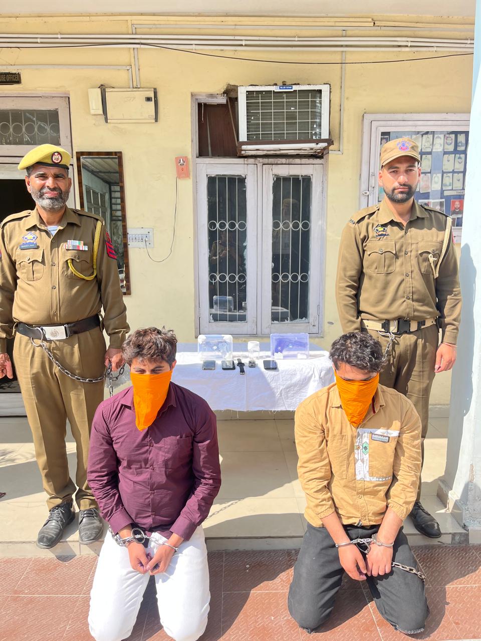 'Jammu Police arrested two wanted criminals  from Ring road Miran Sahib.Arms/Ammunition including two pistols recovered'